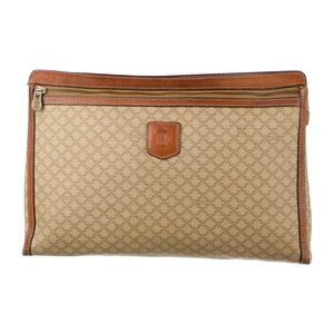 Vintage Celine Macadam Brown & Tan Monogram Portfolio / Laptop Case / Clutch